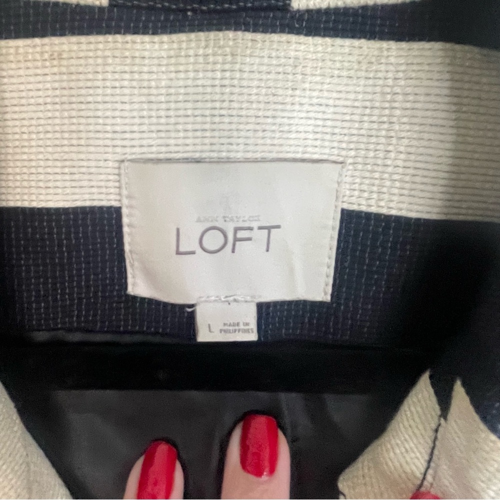 LOFT Black and Cream Striped Pea Coat - Picture 2 of 4